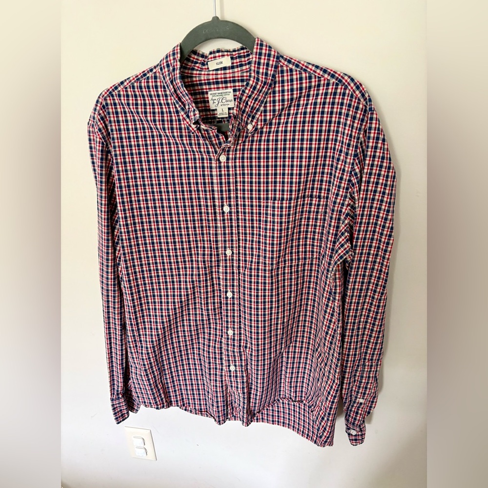 J. Crew Men's Red and Blue Plaid Shirt